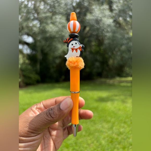 Halloween Custom Designed Pen Ghost Pen with Orange and Black Accents - Picture 1 of 2